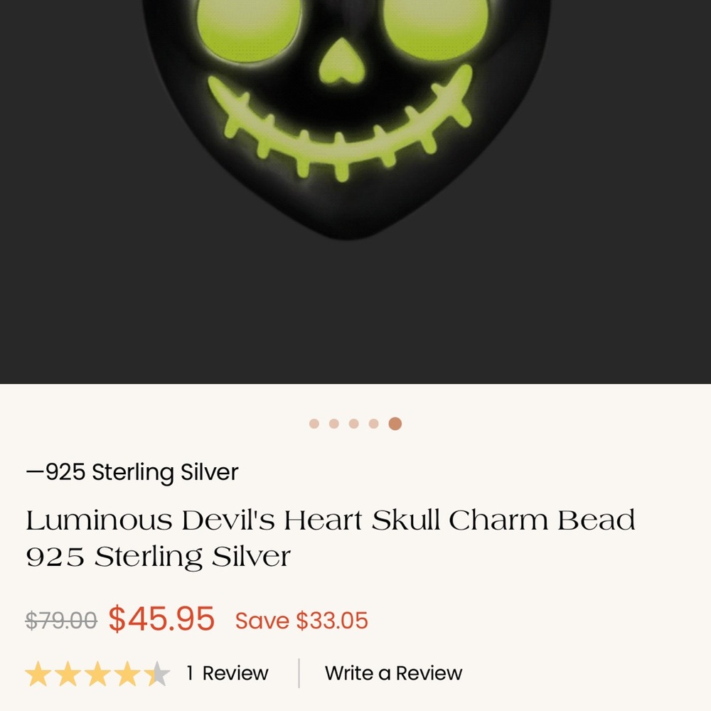 Gnoce Luminous Devil Skull Sterling Silver 925 glows in the dark